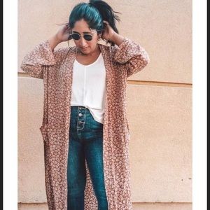 Carly Jean Los Angeles Floral Rust Kimono